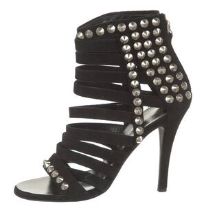 Guiseppe Zanotti x Balmain Black Suede Silver Studded Stilettos women size 7.5